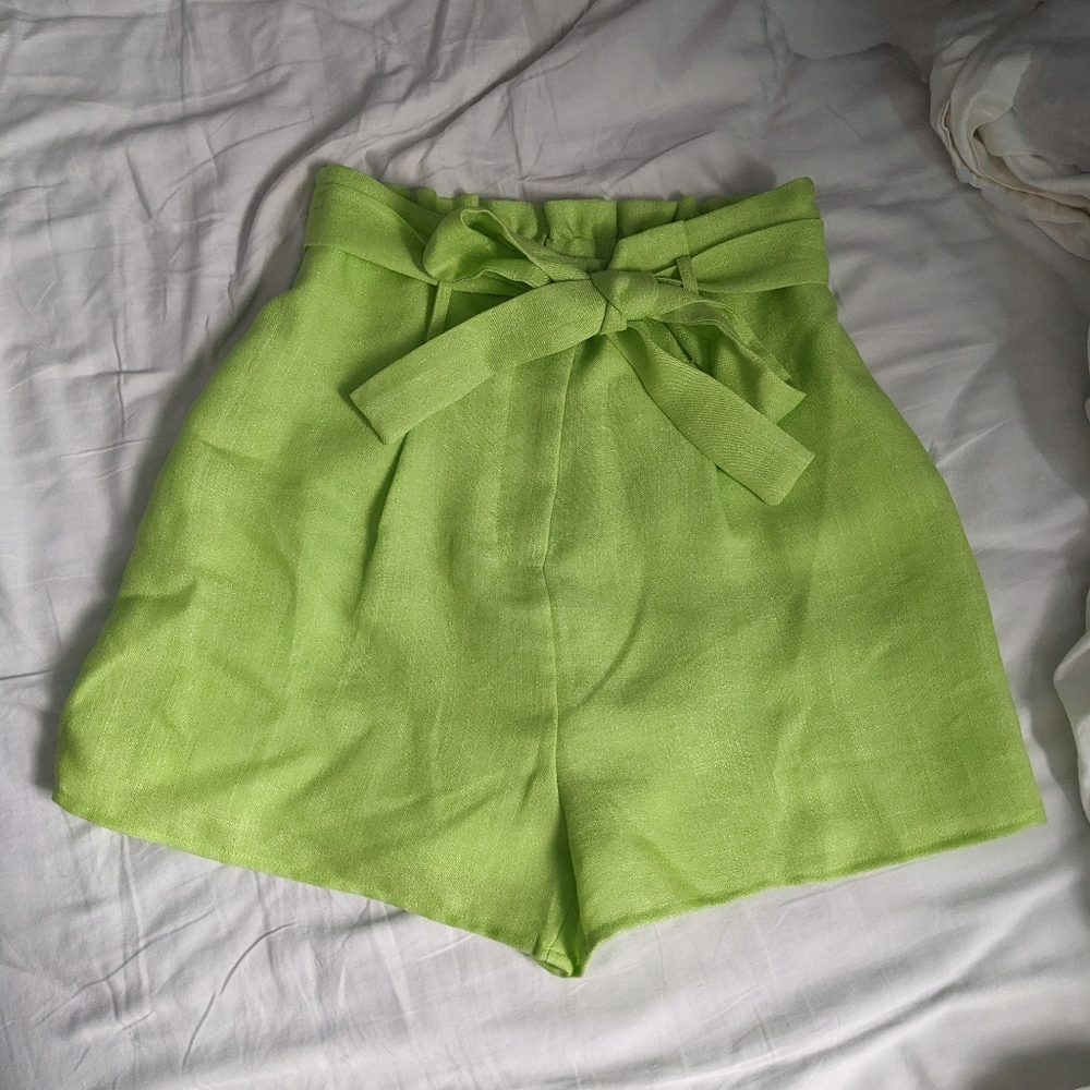 NWOT JOA Neon Green Paper Bag Waist Belted Shorts